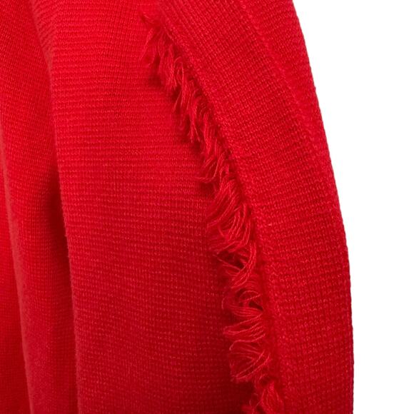 Talbots Cardigan Sweater Red Fringe Long Sleeve Open Front Cotton Knit XL - Picture 2 of 7